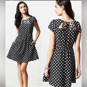Maeve Anthropologie Nicola Cut Out Polka Dot Flare Dress 2